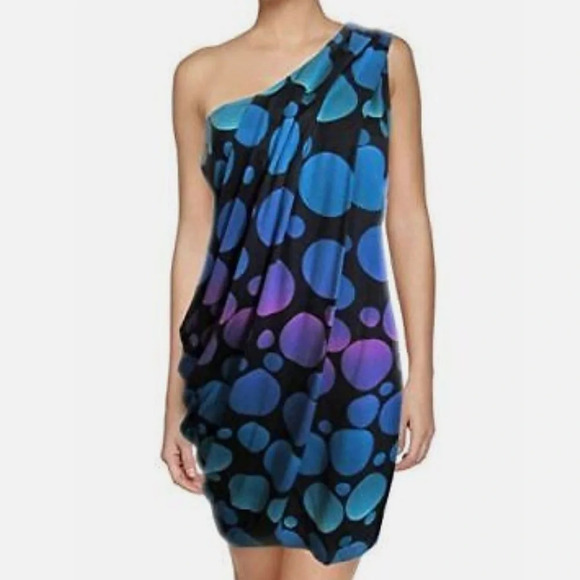 Diane Von Furstenberg One Shoulder Polka Dot 100%Silk Dress Size 8 - Picture 1 of 9
